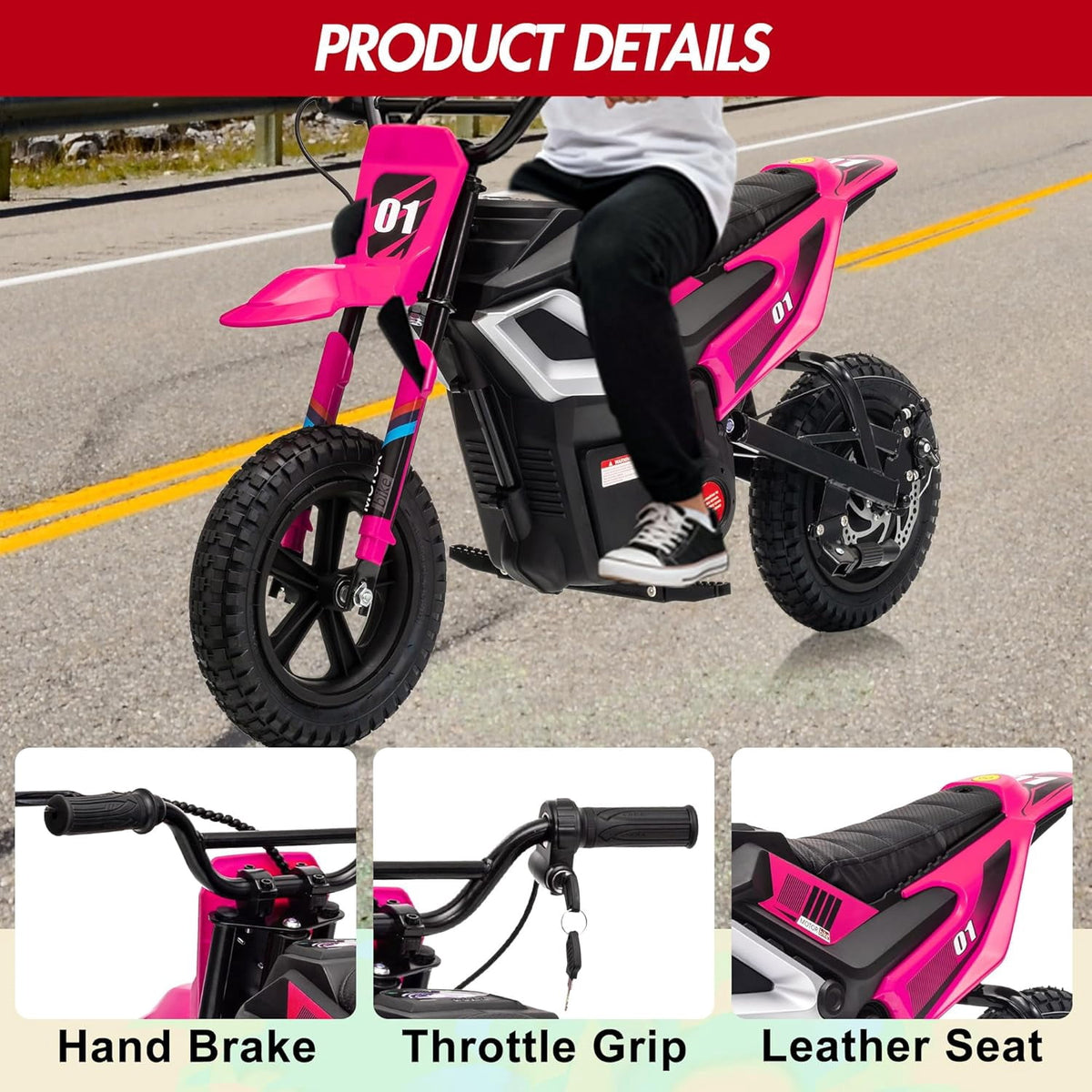 24V Electric Dirt Bike, 350W Ride-On Motorcycle with Rear Suspension, Twist-Grip Throttle, 12-Inch Rubber Tires, 13.67 MPH, 132 Lbs