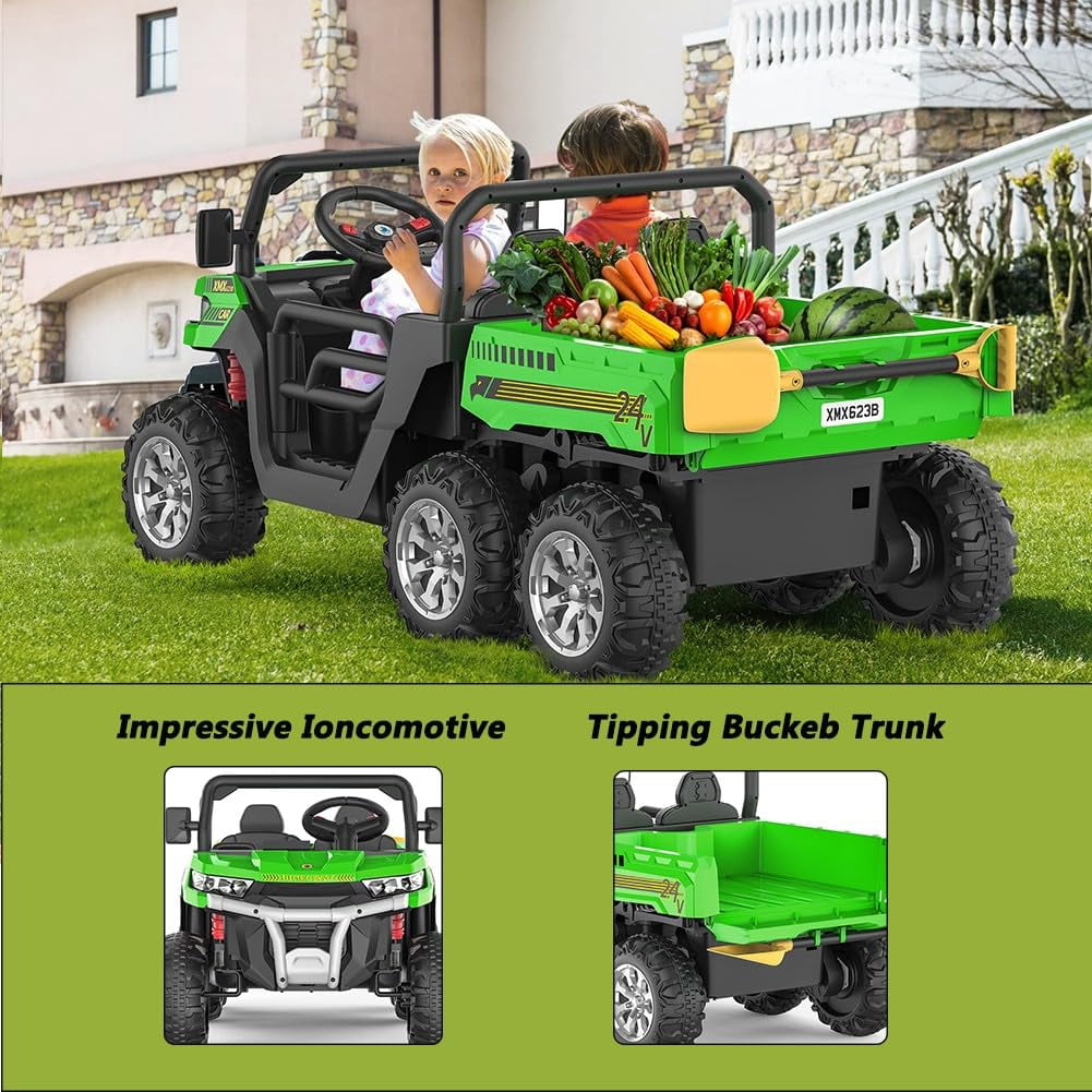 Ride On Dump Truck for Kids Ride On Car with Remote Control Electric UTV Vehicles with Electric Dump Bed, 4WD Power Ride-on 6 Wheels Ride On Toys for Boys Girls