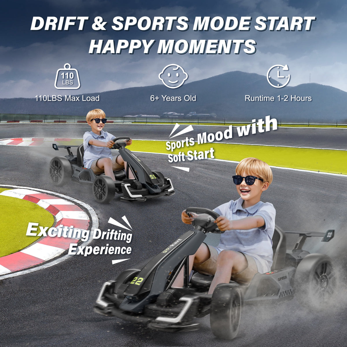 Funcid 24V 7AH Go Kart for Kids, 300W Powered Ride on Toys for 6+, Racing Go Kart with Drift/Sport Mode for Outdoor, Speed 4-8MPH, 110lbs Max Load