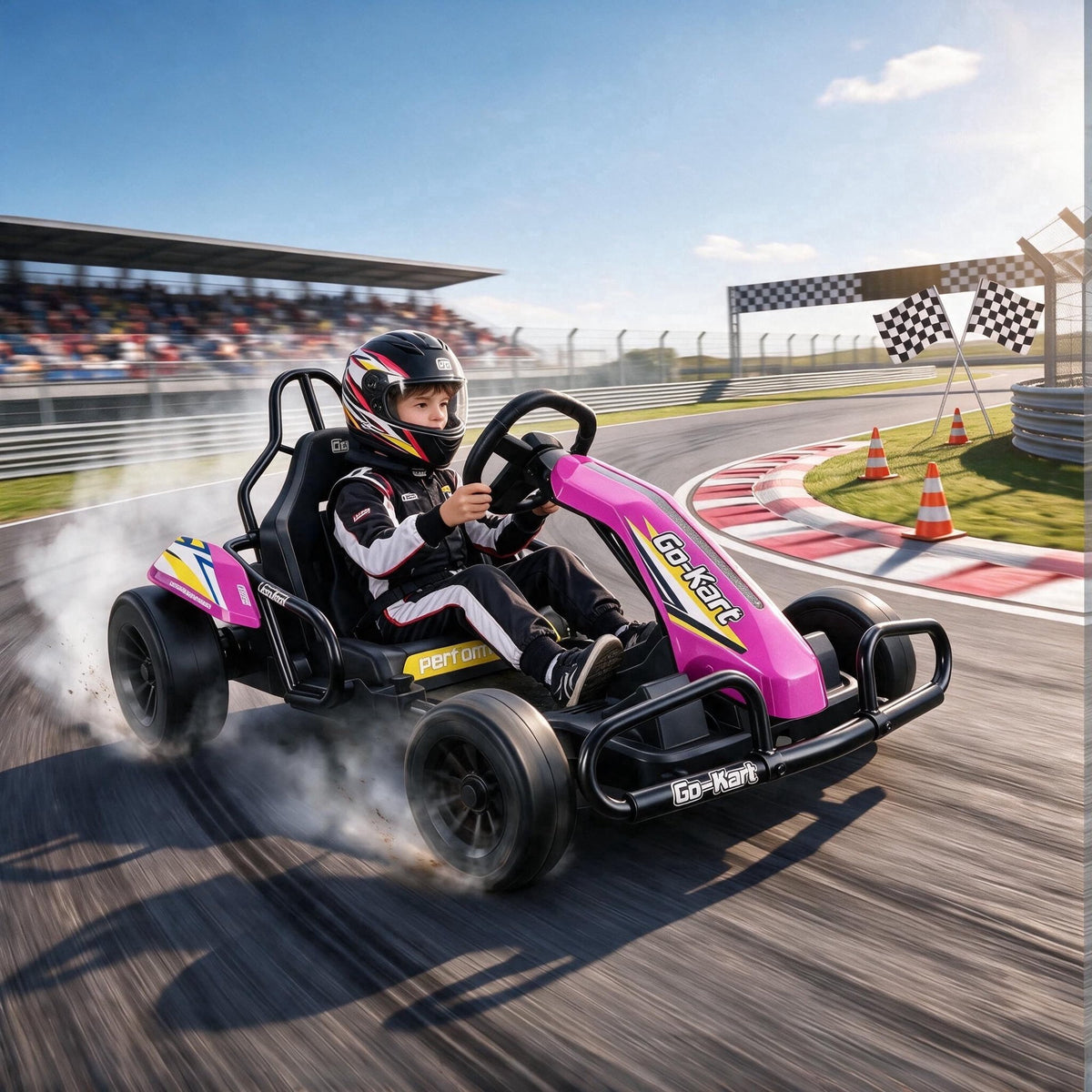 VIBESPARK Drift Go Kart, 24V 10AH Electric Go Kart for Kids Ages 6-14, 360° Drift Mode, Ride On Car with Backrest & Adjustable Seat, 300W Dual Motors, Max Speed 7.5mph/h, Blue