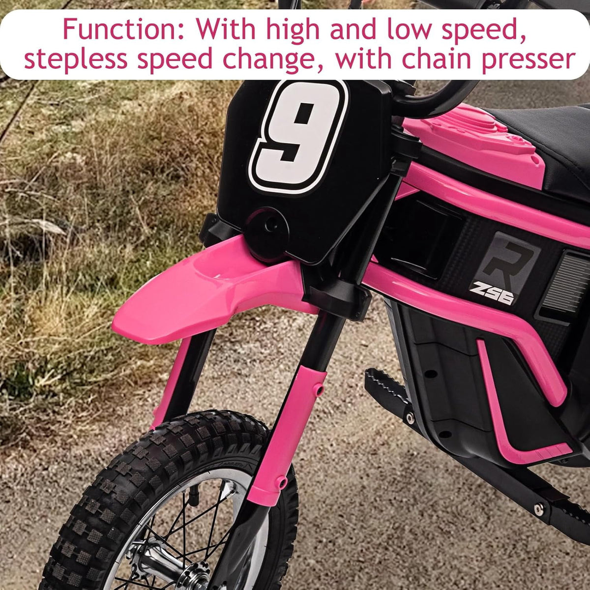 24V Electric Dirt Bike, 3-Speed Off-Road Motorcycle up to 14.29 MPH, Dual Suspension, Hydraulic Front Fork, Steel Frame, 135 lbs Capacity