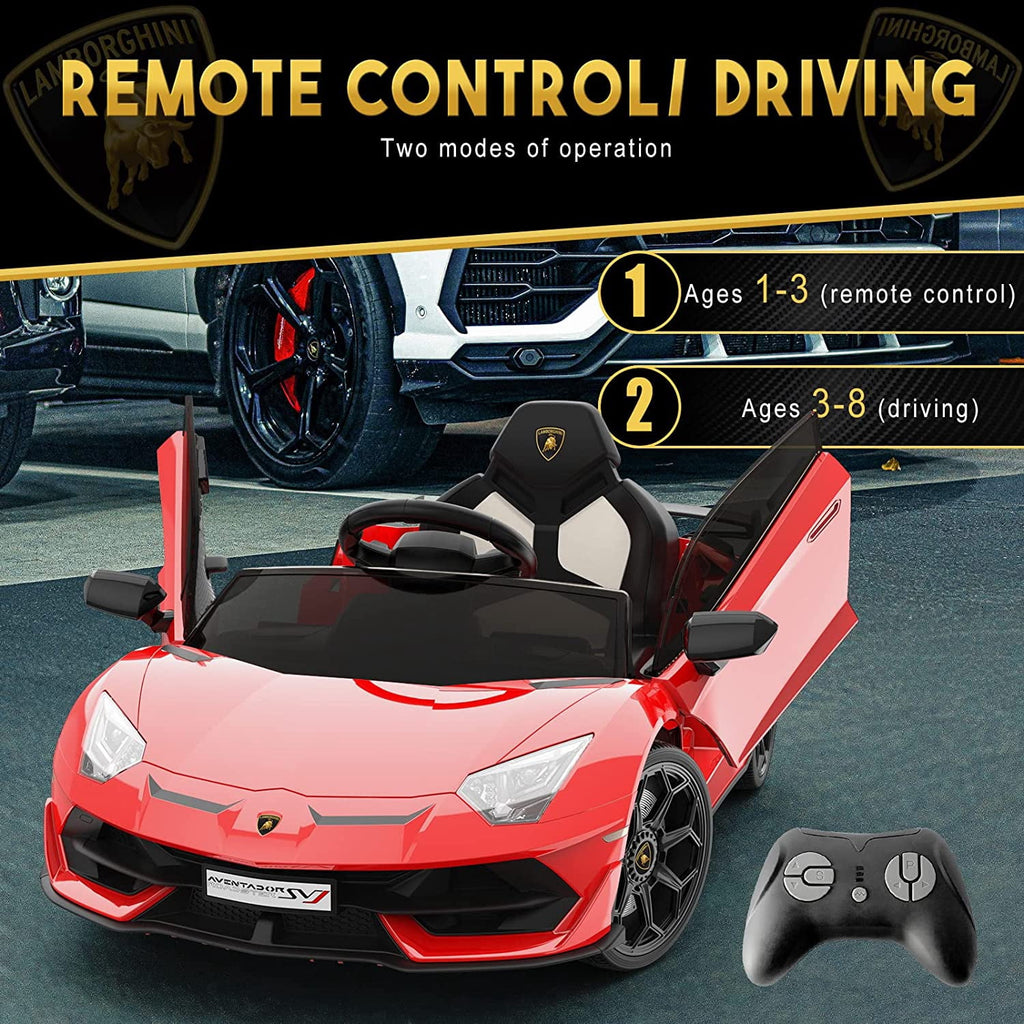 12V Licensed Sports Car Ride On Vehicle with Remote Control, Electric Ride On Car with Bluetooth, Hydraulic Swing Doors, LED Lights, Dual 25W Motors, USB/AUX/TF Audio