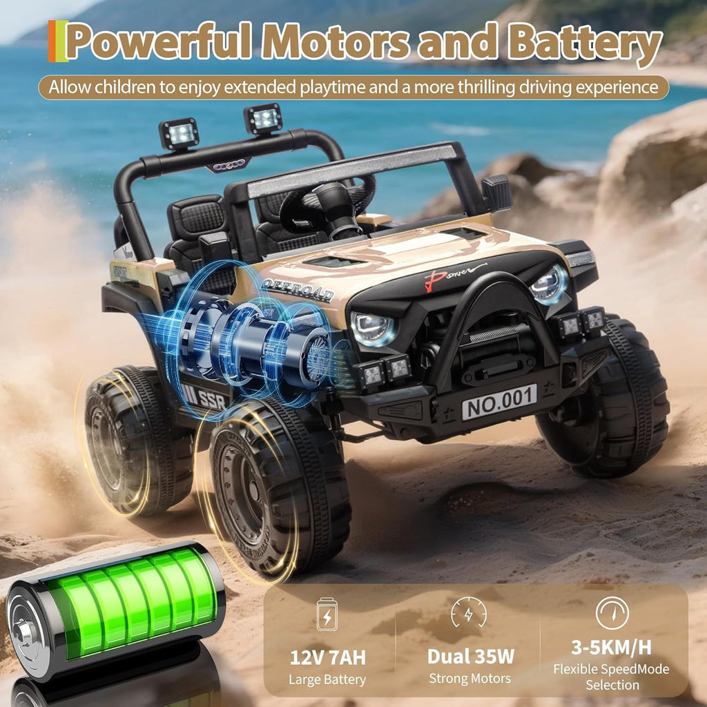 12V Electric Ride-On Truck, 4-Wheel Ride-On Car with Parent Remote Control, Dual 35W Motors, Spring Suspension, 3 Speeds, Bluetooth, LED Lights