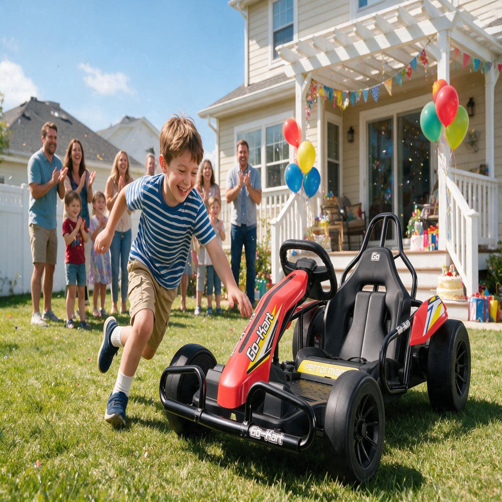 VIBESPARK Drift Go Kart, 24V 10AH Electric Go Kart for Kids Ages 6-14, 360° Drift Mode, Ride On Car with Backrest & Adjustable Seat, 300W Dual Motors, Max Speed 7.5mph/h, Blue