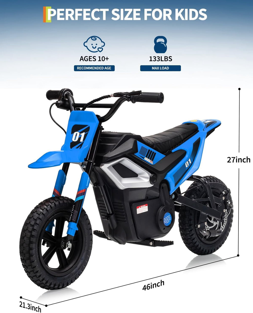 Fectiontool 24V Electric Ride-On Motorcycle, 350W Motor, 24V 7Ah Rechargeable Battery, Battery Powered Ride-On Bike, Energy-Efficient Charger Included,Blue