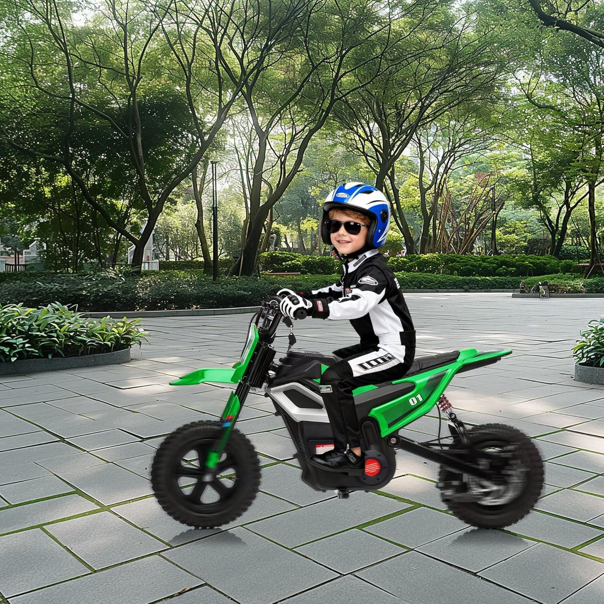 24V Electric Dirt Bike, 350W Ride-On Motorcycle with Rear Suspension, Twist-Grip Throttle, 12-Inch Rubber Tires, 13.67 MPH, 132 Lbs