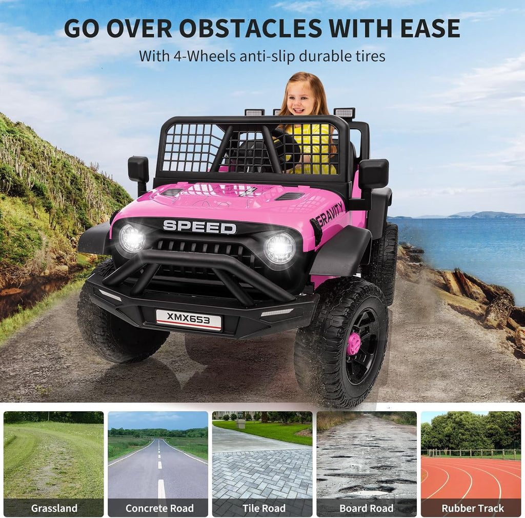 12V Ride-On Electric Car with Remote Control, Extra-Wide 13" Seat, 3 Speeds, 1.6-4.1 MPH, LED Lights, Music, USB, Safety Belt
