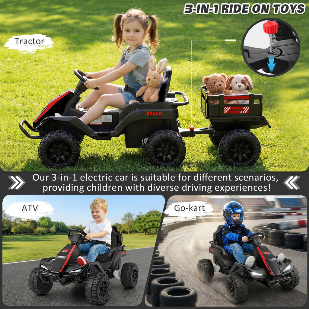 Farmdex 24 Volt Ride on Toys with Remote Control, 7AH Battery Ride on Cars, 4 Wheeler Quad ATV, Electric Car for Kids w/ Bluetooth, Music, Battery Display, LED Light Control, 5 MPH, Red