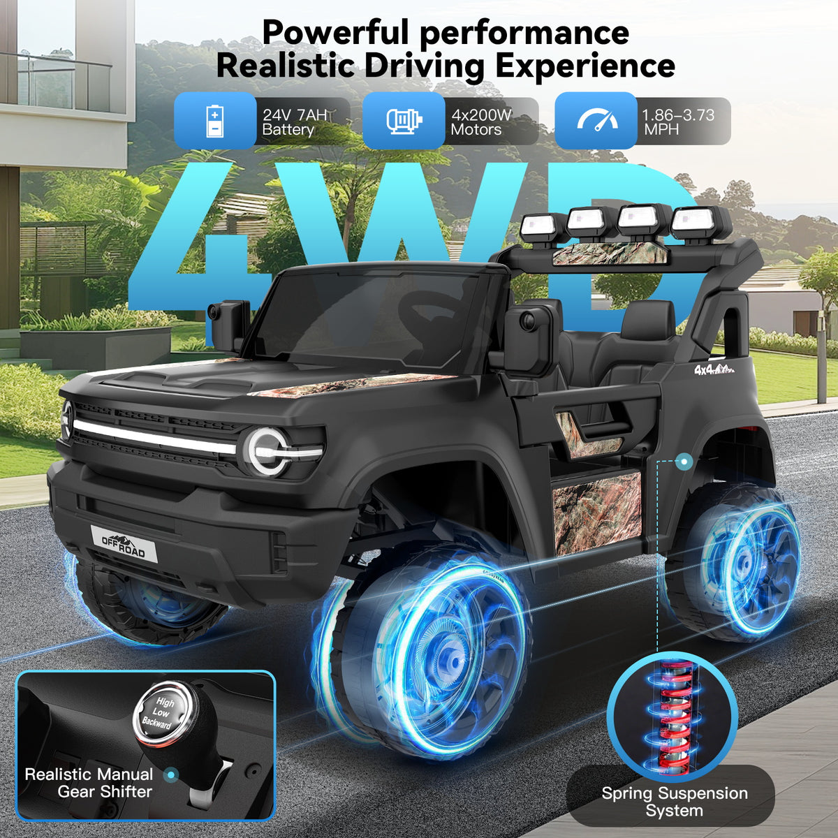 Farmdex 24V Ride on Toys with Remote Control, 2 XL Seater Electric Truck Car for Kids w/ 22'' Large Seat, 4WD/2WD Switchable, Powered Ride on Cars w/ Bluetooth, LED Lights, 3 Speeds, 4 x 200W, Pink