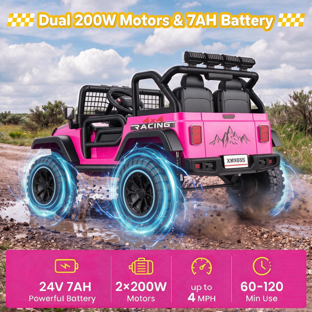 Farmdex 24 Volt 2 Seater Electric Truck Car for Kids, 400W Ride on Cars with Remote Control, Color Led Lights, Bluetooth Music, Spring Suspension,Powered Ride On Toys Gift for Boys & Girls