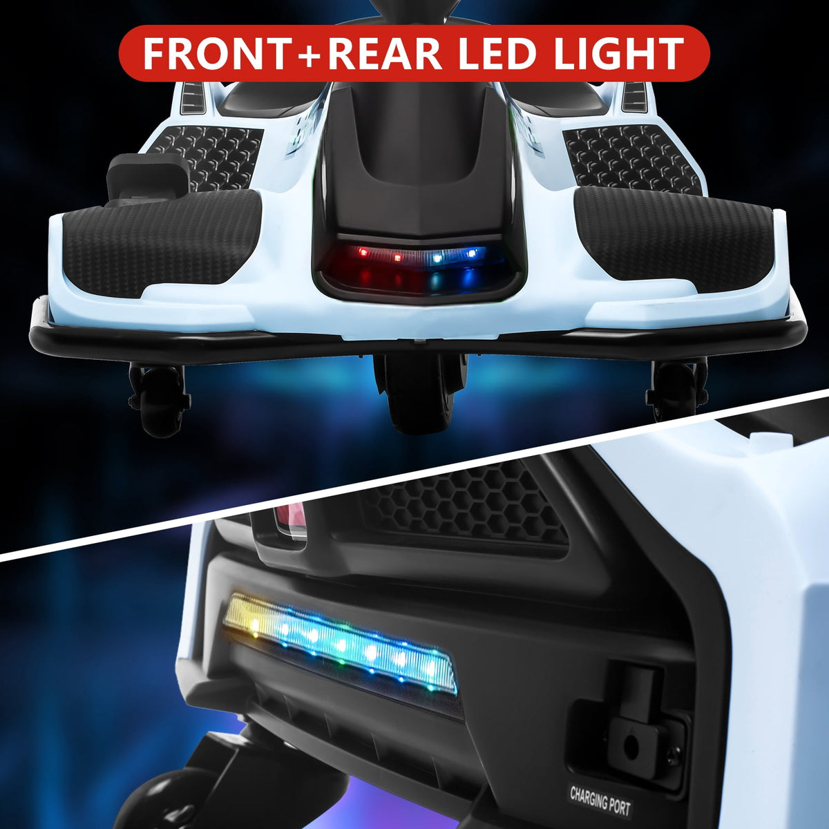 Ride On Drift Kart, Go Kart, Electric Go Kart 24V Drift Kart - 180W Brushless Motor, 7.5 mph Variable Speed, LED Light, Soft Start Battery Powered for Kids 8-12