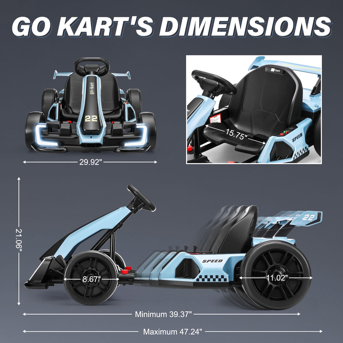 Funcid 24V 7AH Go Kart for Kids, 300W Powered Ride on Toys for 6+, Racing Go Kart with Drift/Sport Mode for Outdoor, Speed 4-8MPH, 110lbs Max Load