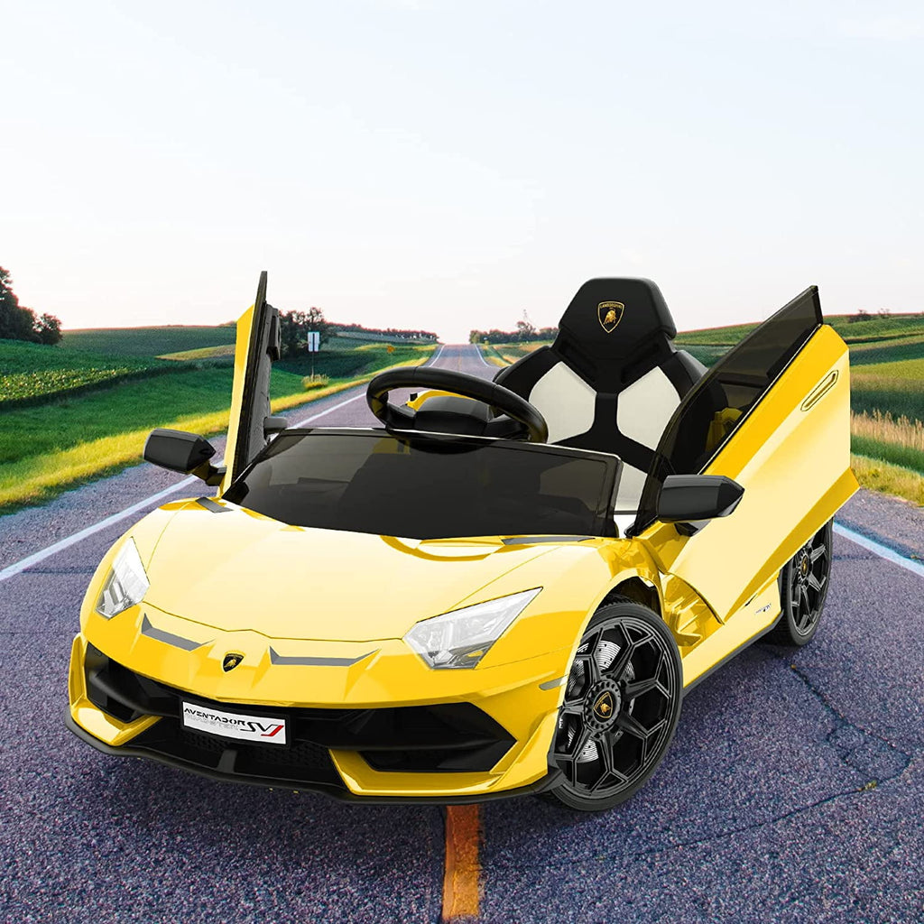 12V Licensed Sports Car Ride On Vehicle with Remote Control, Electric Ride On Car with Bluetooth, Hydraulic Swing Doors, LED Lights, Dual 25W Motors, USB/AUX/TF Audio