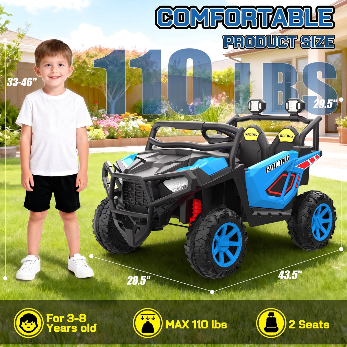 VIBESPARK 24 Volt 2 Seater Ride on Toys for Kids, Powered Ride on Cars with Remote Control, Electric UTV Car for 3-8 Boys Girls Gift w/ Bluetooth, LED Light, Music, Green