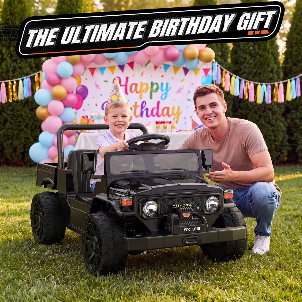 24V Ride On Dump Truck for Kids, Licensed Toyota Land Cruiser FJ45 Power Car Wheels Ride On Toy with Electric Dump Bed, Parent Remote Control, Music, LED Lights, Birthday Gift for Kids Ages 3-6, Blue