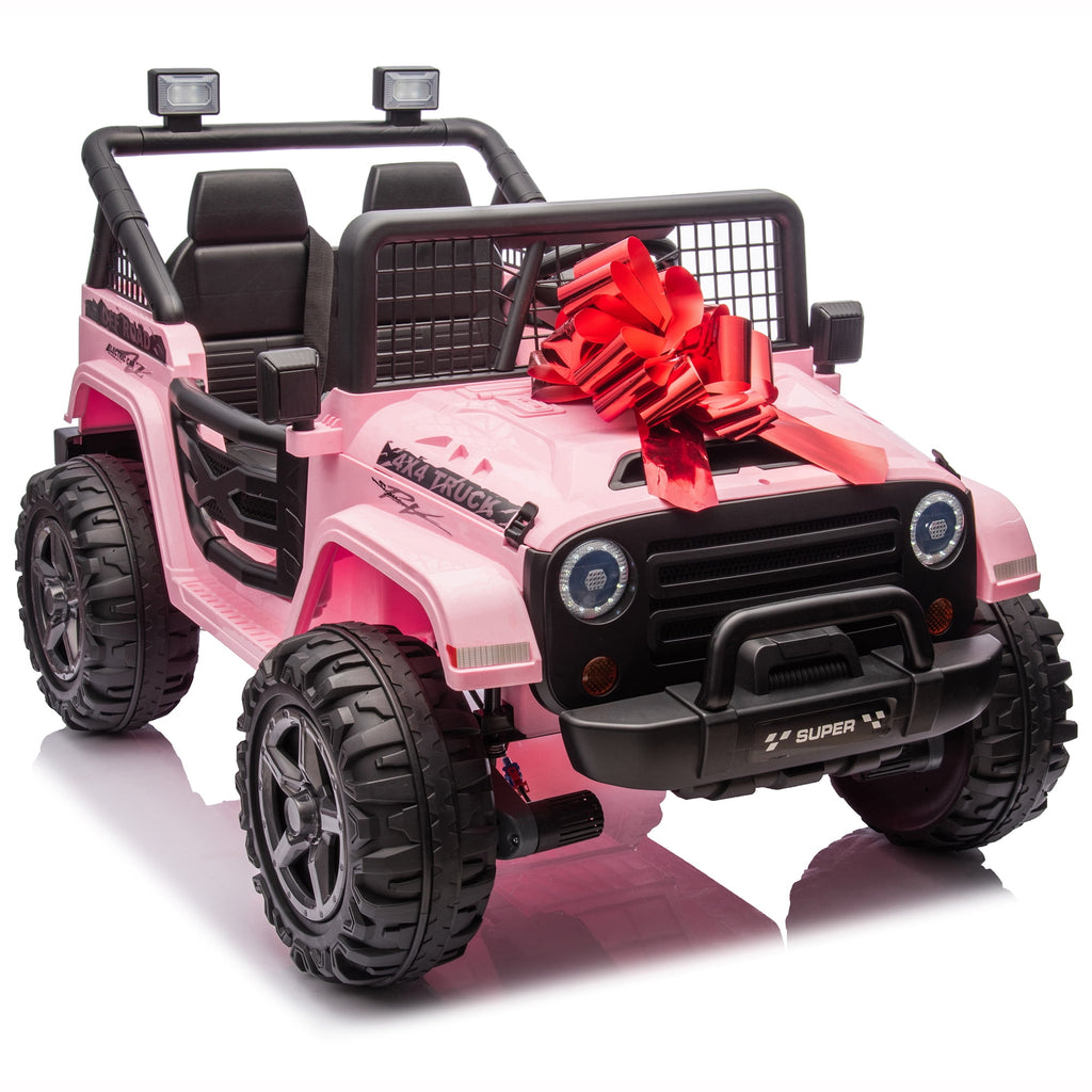 Funride 24 Volt Ride on Toys, 800W Electric Car for Kids with Remote Control, 4WD/2WD Switchable Power Car Wheels, 2-Seater Ride On Truck with Music, Bluetooth, Pink