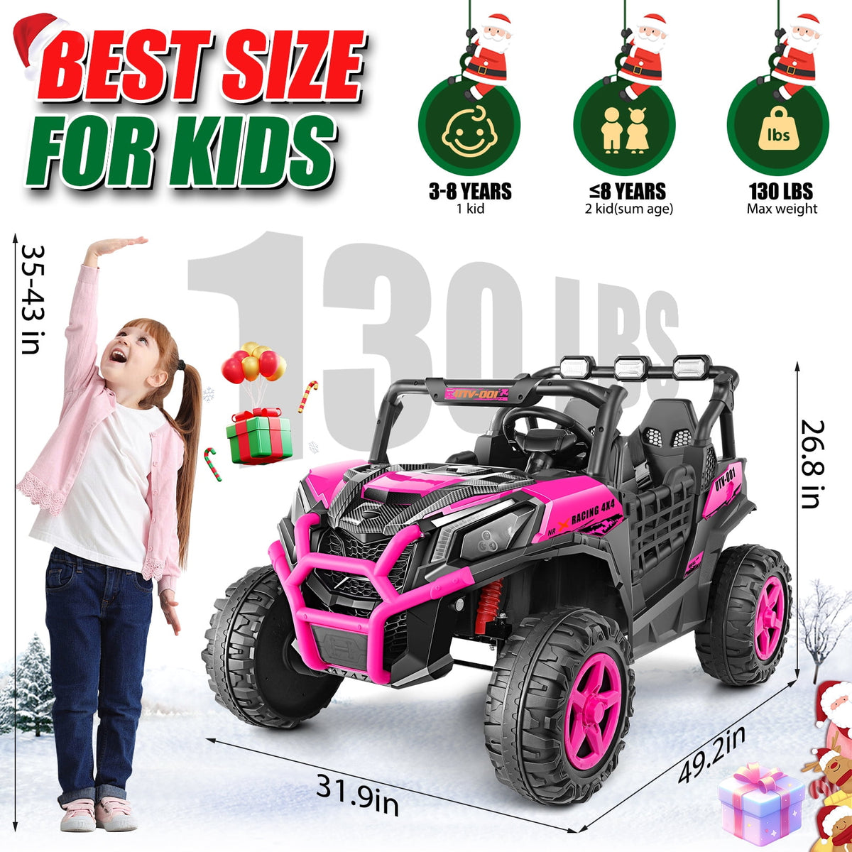 Funcid 24V Ride on Toys 4WD Ride on Cars with Remote Control, 2 XL Seater Electric Car for Kids, Power Car Wheels, UTV w/ 4*200W Motor, Bluetooth, Music, Lights, 3 Speeds, Black