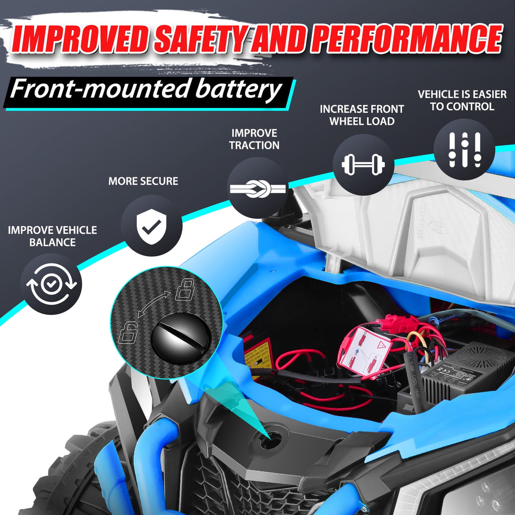 Funcid 24V Ride on Toys 4WD Ride on Cars with Remote Control, 2 XL Seater Electric Car for Kids, Power Car Wheels, UTV w/ 4*200W Motor, Bluetooth, Music, Lights, 3 Speeds, Black