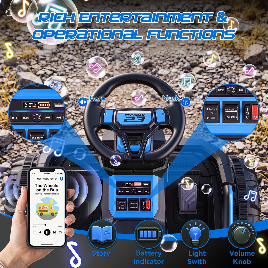 VIBESPARK 36V Ride on Toys for Big Kids Ages 6-12, 600W Ride on Cars up to 5.9 mph, Powerful 4 Wheeler Quad, Ride on ATV W/ Adjustable Seat, Ball-bearing Design, Power Display, Light Control, Blue