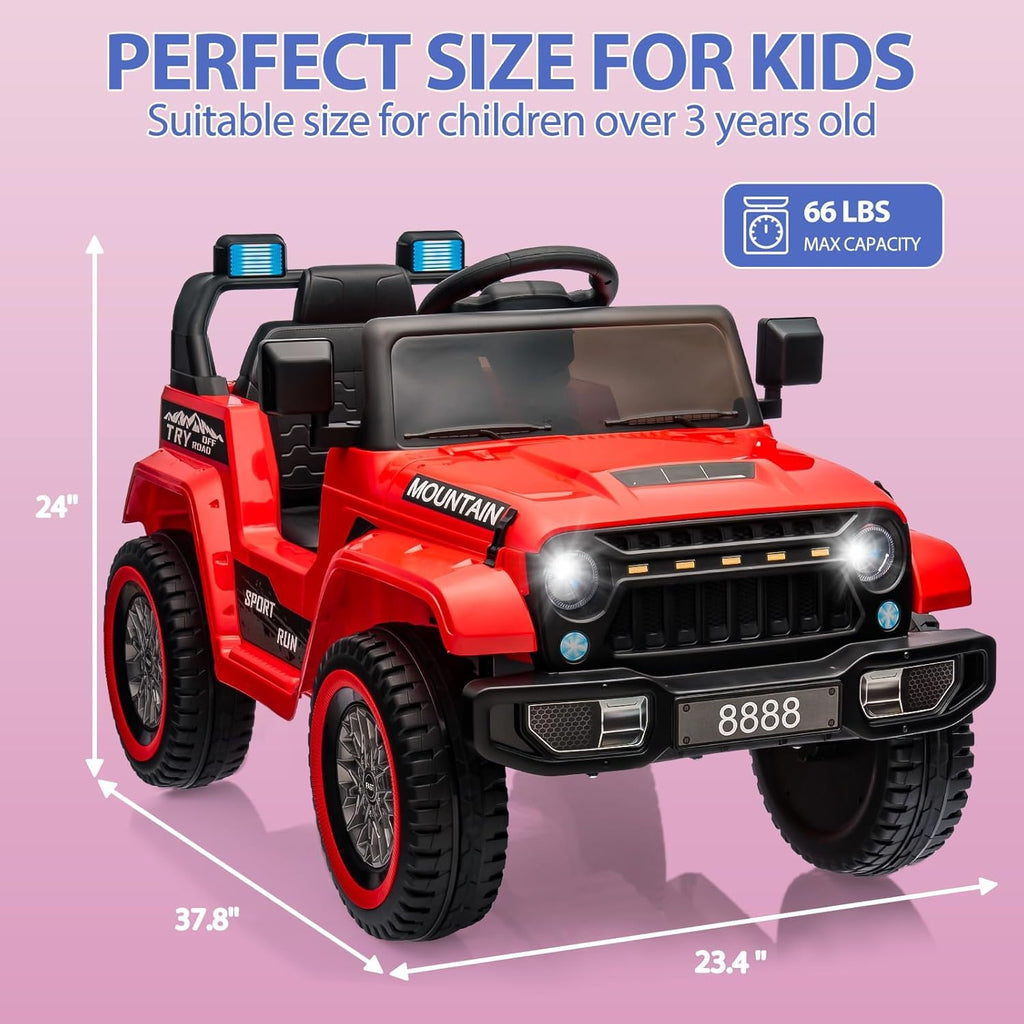 12V Ride-On Electric Car with Parent Remote Control, Dual 35W Motors, 3 Speeds, Spring Suspension, LED Lights, Music, Horn, 66 lbs