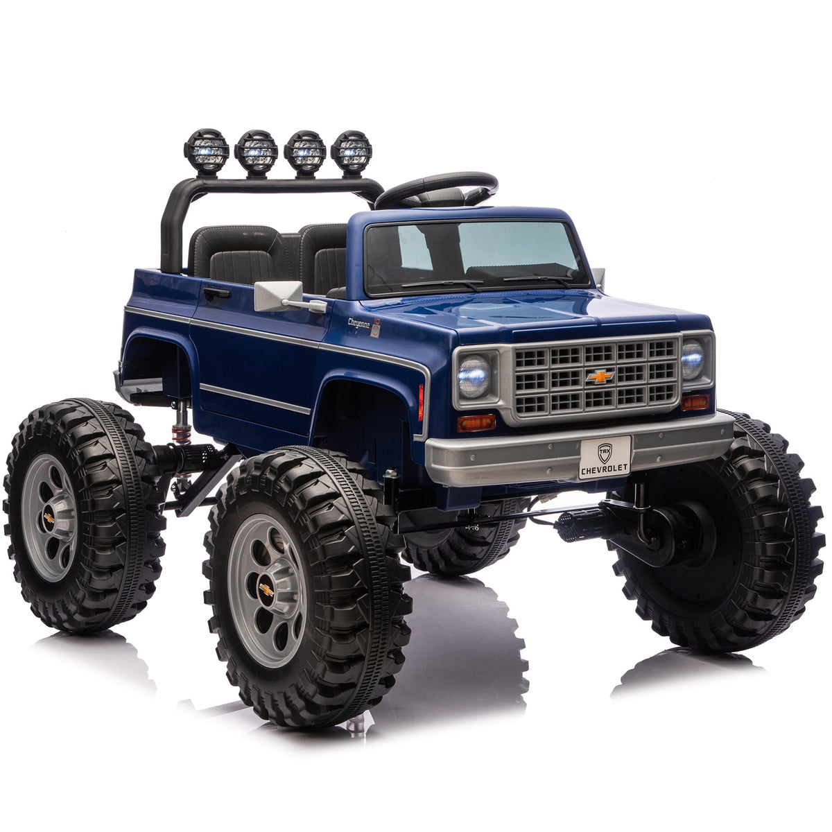 Sunnyfree 4WD Chevrolet Cheyenne 24 Volt Ride on Toys, 2 Seater Power Truck Wheels with Remote, Bluetooth, USB, LED Lights, Blue
