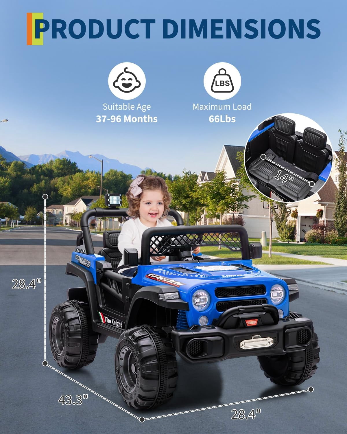 12V Electric Ride-On Truck, 4-Wheel Ride-On Car with Remote Control, 12V 7Ah Battery, Spring Suspension, LED Lights, Music, 66 Lbs