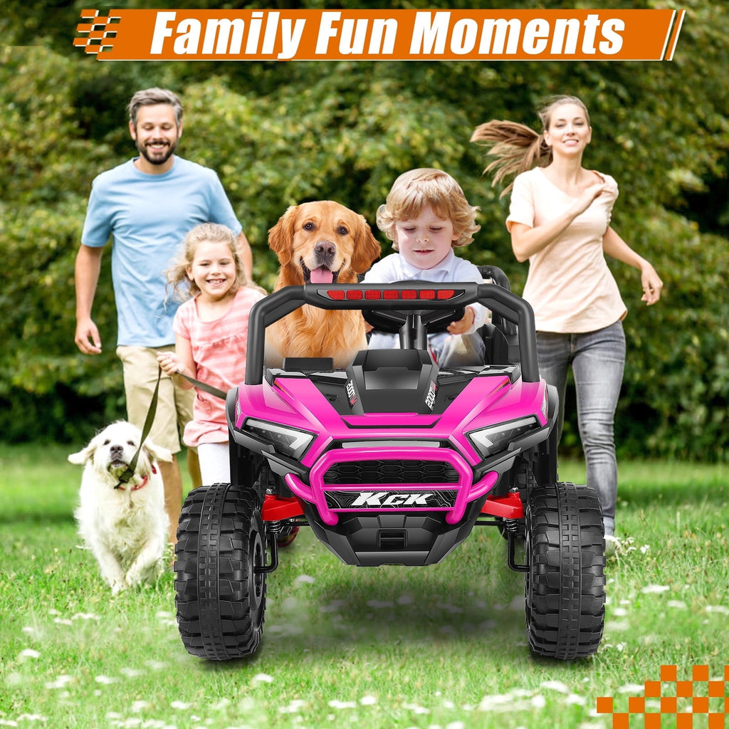 VIBESPARK 24 Volt Ride on Toys, 400W Electric Car for Kids, 2-Seater Ride on Cars w/ Battery Display, Spring Suspension, Bluetooth, LED Lights, Storage Box, Light Switch, Pink