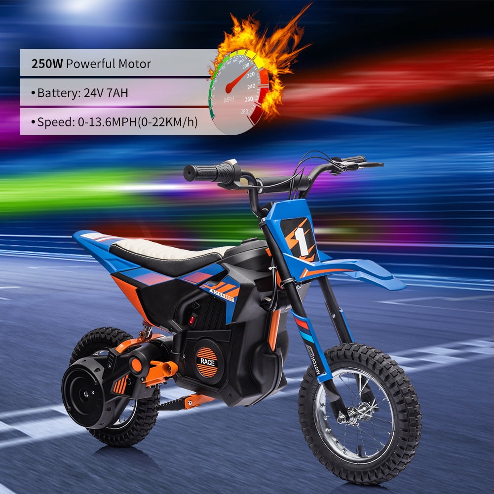 High-Speed 24V 250W Electric Off-Road Motorcycle – 13.6MPH Dirt Bike for Kids & Teens, Leather Seat, Disc Brake, Chain Drive, Air Tires, Twist Throttle, Ages 8-13, Red