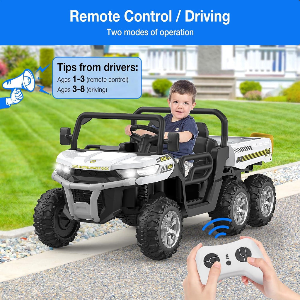 24V 4WD Electric Ride-On Dump Truck for , 2-Seater UTV with Remote Control, Bluetooth Music, Seatbelts, LED Lights, Mobile Phone Connectivity, Double Seat 6 Wheel Truck for Ages 3-8,Green