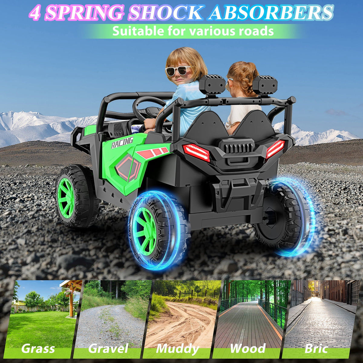 Funcid 24 Volt Ride on Cars, 2-Seater Ride on Toys with Remote Control, 400W Electric Car, Ride on UTV w/ Bluetooth, MP3, Suspension, Seat Belts, Volume Adjustment, Black