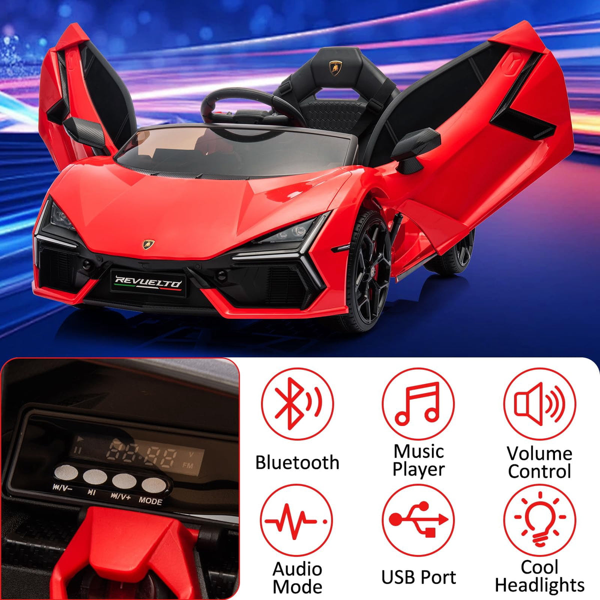 Towallmark 12V Ride On Car for Kids, Licensed Lamborghini Revuelto Electric Vehicle, Battery Powered Sports Car Toy for Boys & Girls,Kids Christmas Gifts