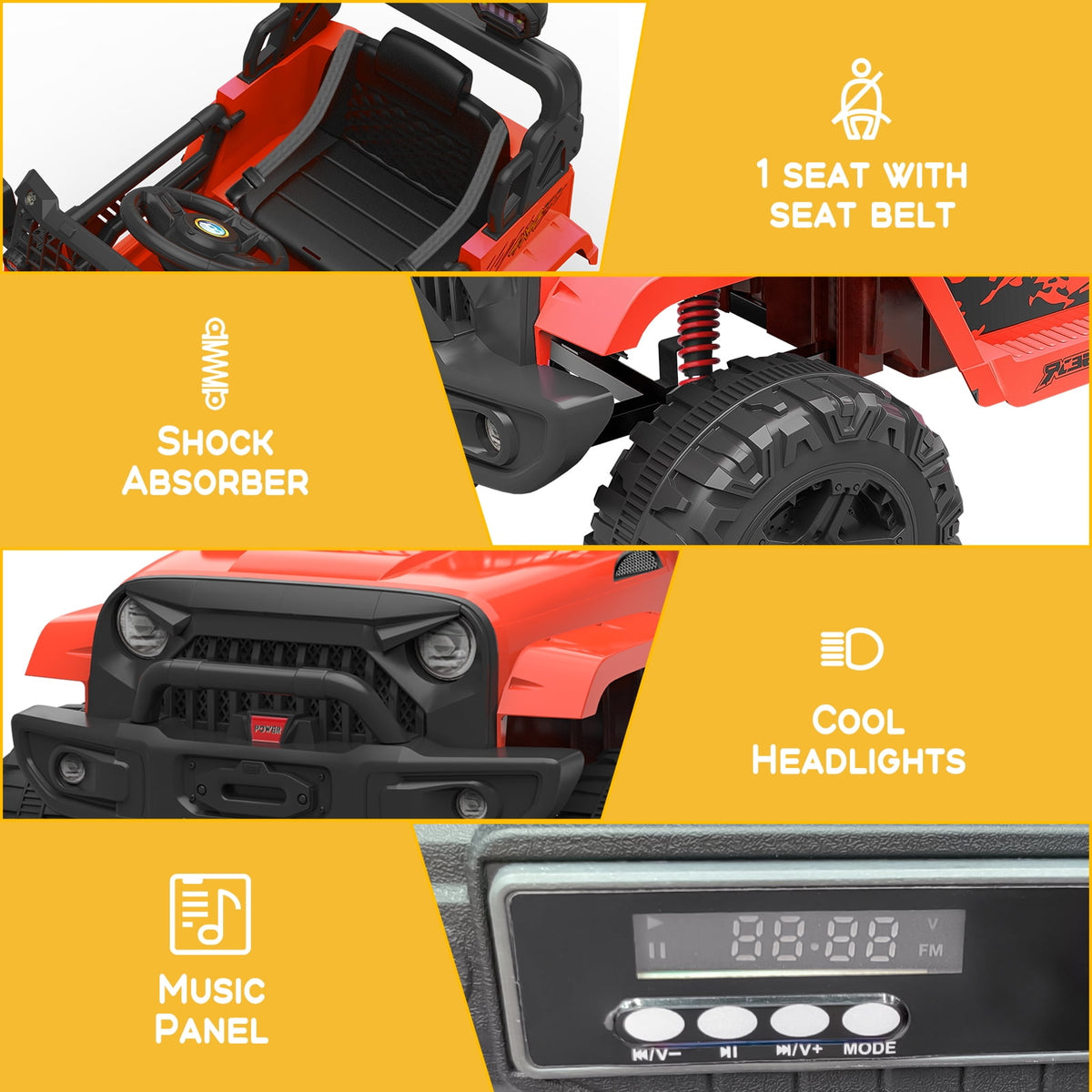 12V Kids Electric Ride-On Truck – Parental Remote Control, Seasonal Suspension, LED Lights, Wireless Connection, 2 Speeds, Standard Test Method Certified, Off-Road Toy Car