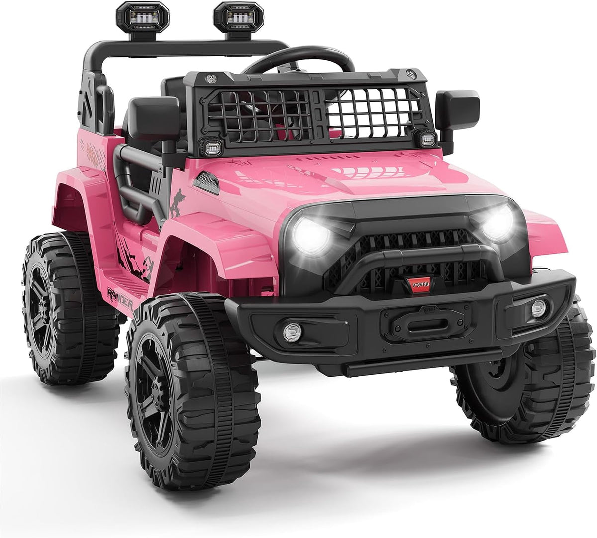 12V Electric Ride On Car with Remote Control, Off Road Ride On Vehicle with Bluetooth, LED Lights, Spring Suspension, Adjustable Seat Belt, All Terrain Tires, 61 lbs Capacity