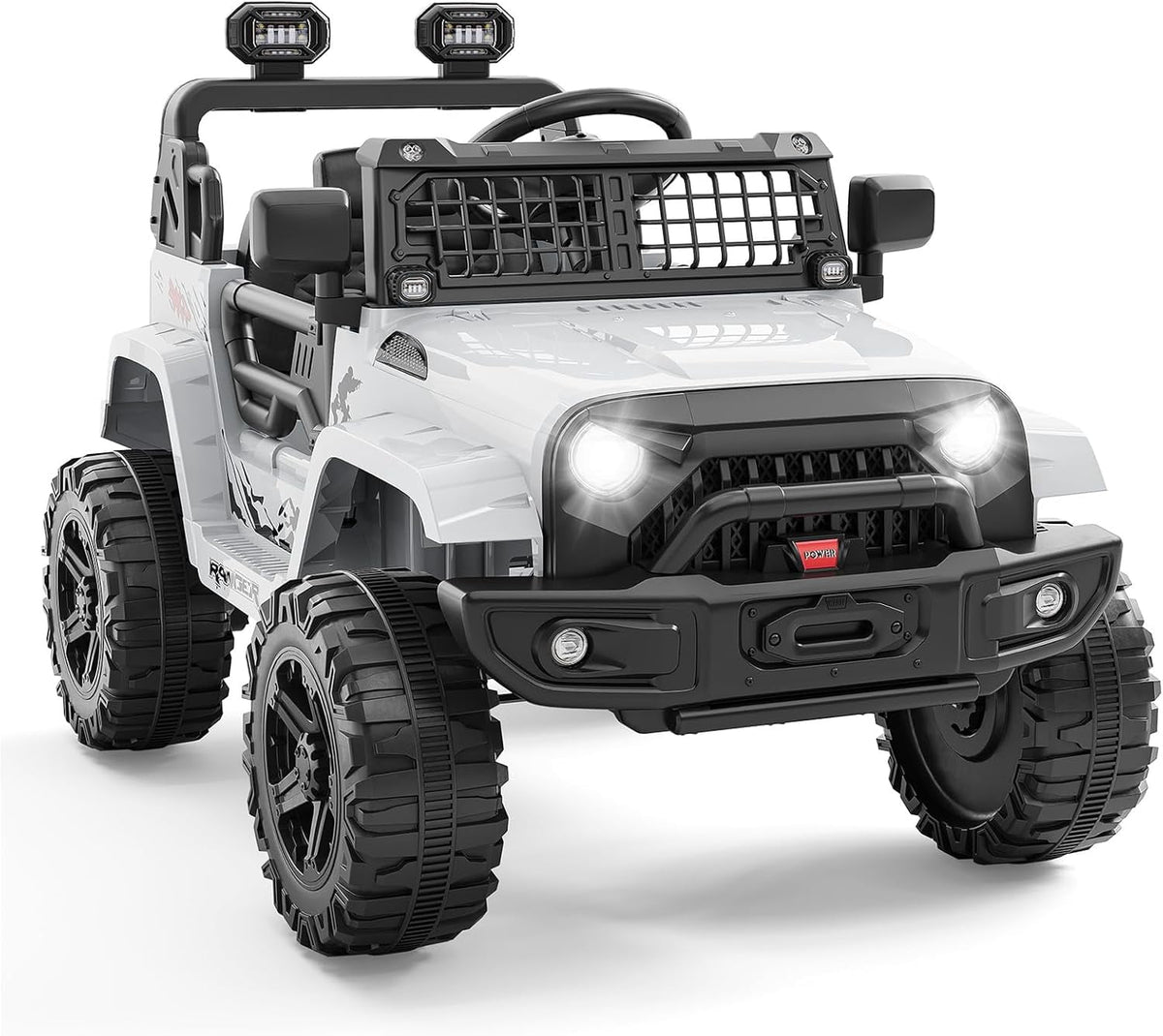 12V Electric Ride On Car with Remote Control, Off Road Ride On Vehicle with Bluetooth, LED Lights, Spring Suspension, Adjustable Seat Belt, All Terrain Tires, 61 lbs Capacity