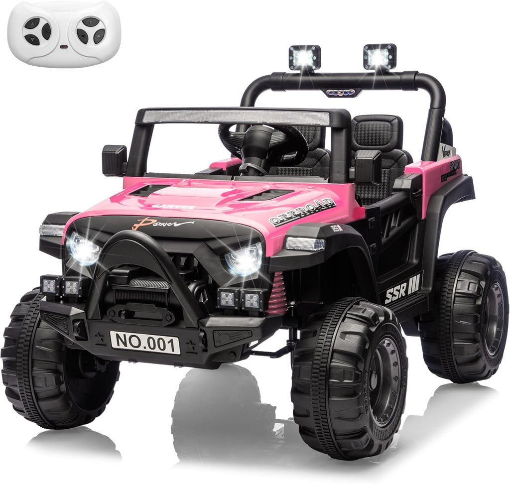12V Electric Ride-On Truck, 4-Wheel Ride-On Car with Parent Remote Control, Dual 35W Motors, Spring Suspension, 3 Speeds, Bluetooth, LED Lights