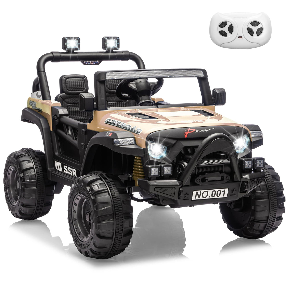 12V Kids Electric Ride-On Car – Parent Remote Control, 3 Speeds, Safety Locking Doors, 3-Point Harness, Spring Suspension, wireless Music, LED Lights, Anti-Slip Tires, Foot Brake, Battery Powered Toy