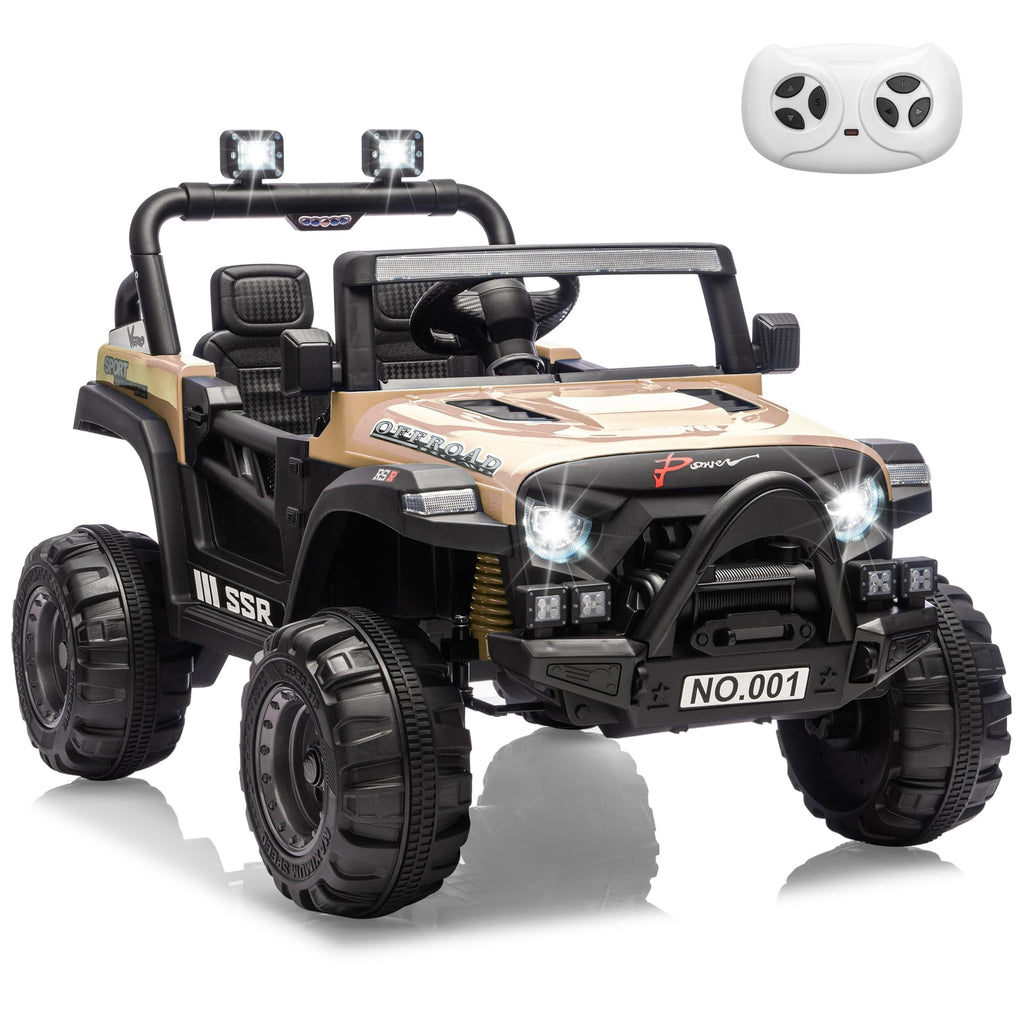 12V Kids Electric Ride-On Car – Parent Remote Control, 3 Speeds up to 4.1MPH, Spring Suspension, Seat Harness, Locking Doors, LED Headlights, wireless Music, Battery Powered Truck Toy