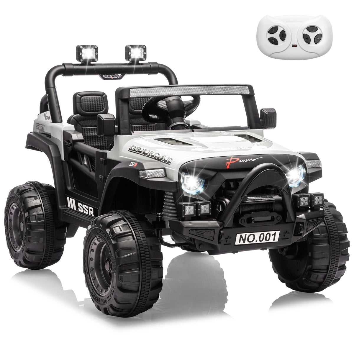 12V Kids Electric Ride-On Car – Parent Remote Control, 3 Speeds, Safety Locking Doors, 3-Point Harness, Spring Suspension, wireless Music, LED Lights, Anti-Slip Tires, Foot Brake, Battery Powered Toy