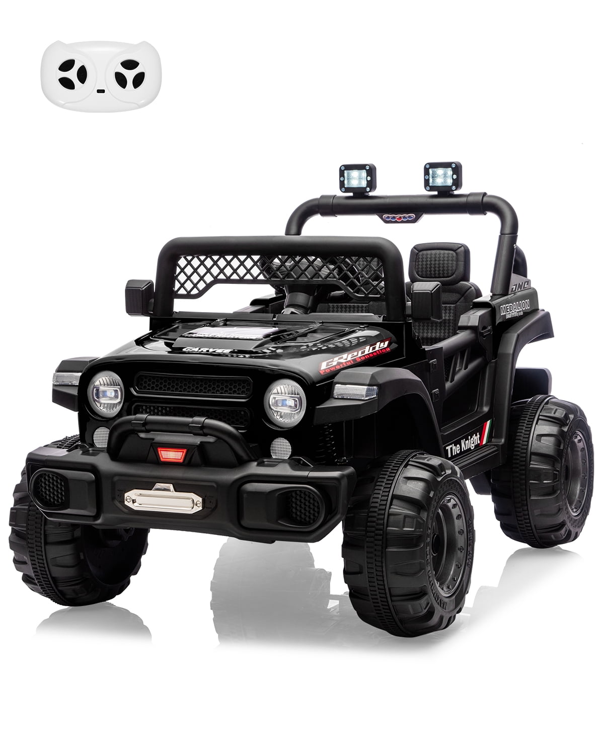 12V Kids Ride-On Truck – Dual 550W Motors, Remote Control, 3-Speed up to 6MPH, Spring Suspension, LED Lights, Music, Safety Belt, Storage – Electric Toy Car for Kids Ages 2-8 – Black