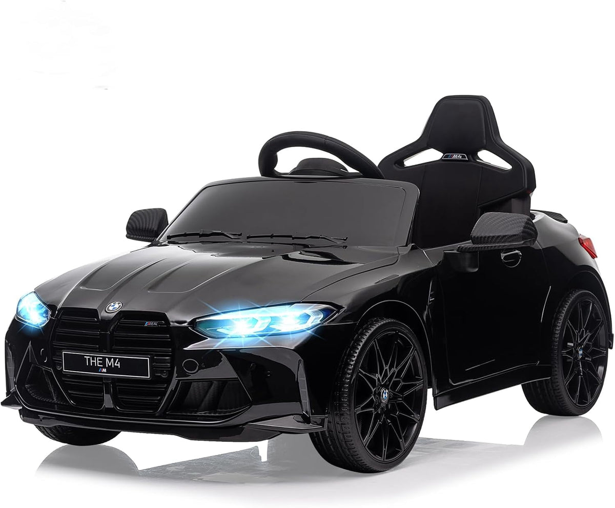 12V Licensed BMW M4 Ride-On Electric Car with Remote Control, 3 Speeds, LED Lights, Music, USB, Adjustable Seat Belt