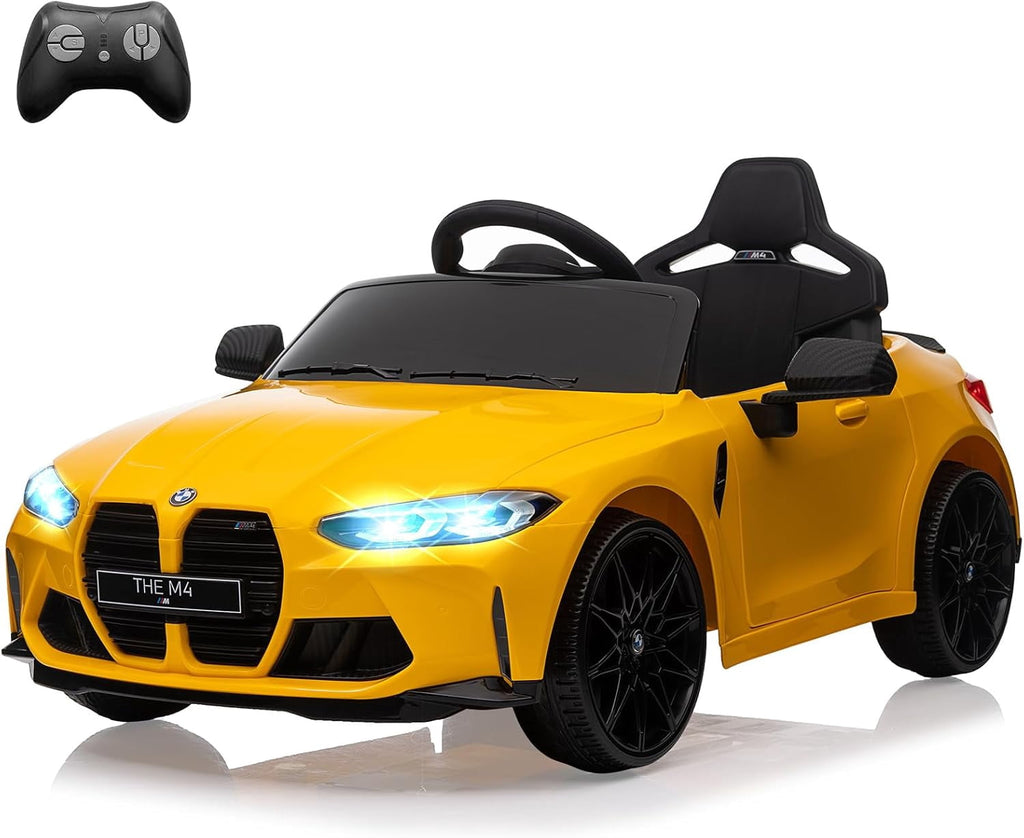 12V Licensed BMW M4 Ride-On Electric Car with Remote Control, 3 Speeds, LED Lights, Music, USB, Adjustable Seat Belt