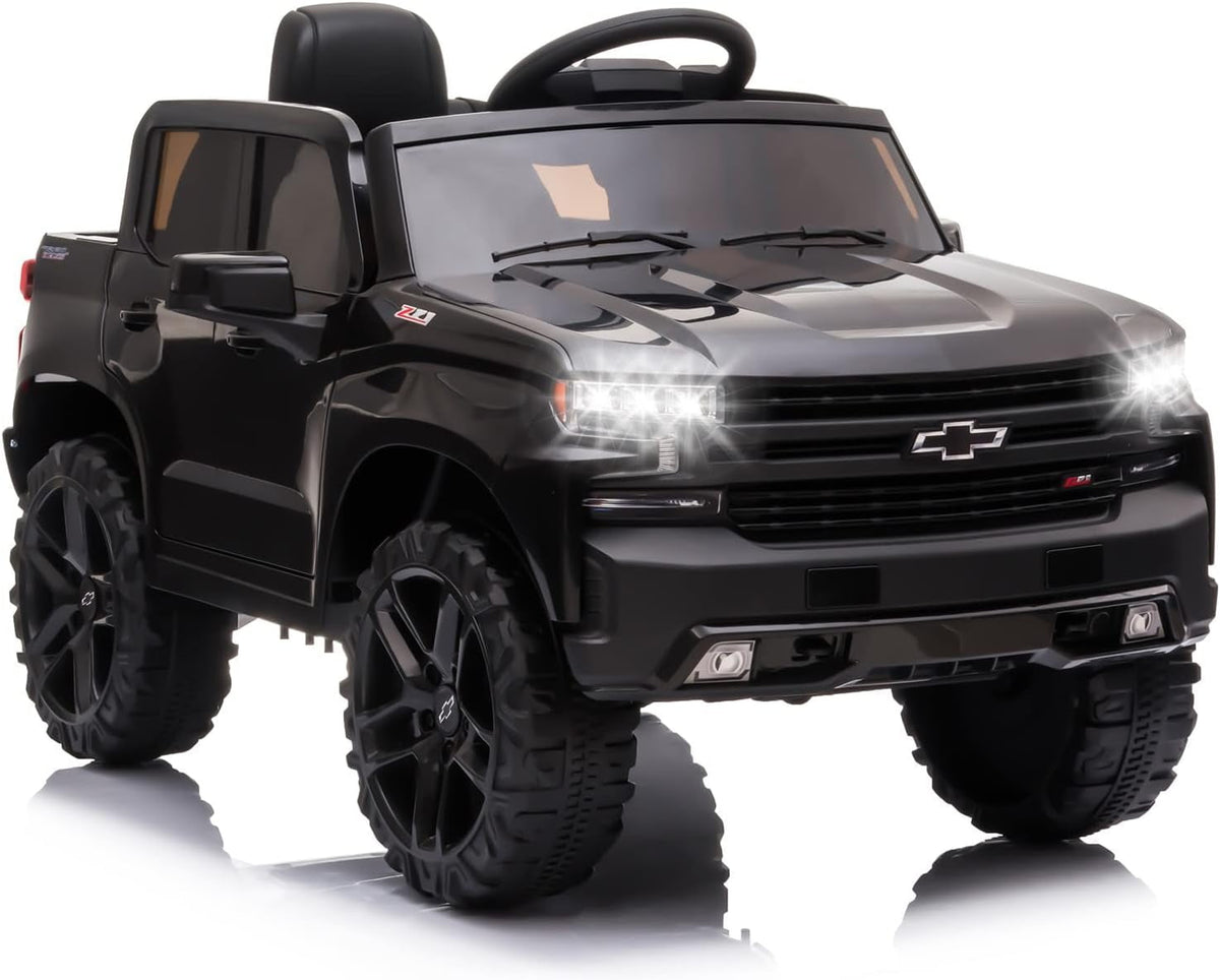 12V Licensed Chevrolet Silverado Ride On Truck, Electric Ride On Car with Remote Control, Bluetooth, MP3, LED Lights, Spring Suspension, Storage Bin, Realistic Truck Toy