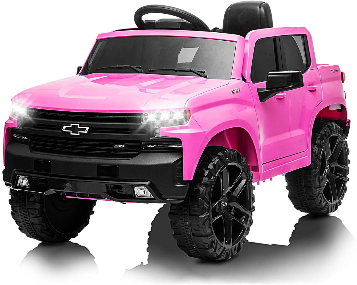 12V Licensed Chevrolet Silverado Ride On Truck, Electric Ride On Car with Remote Control, Bluetooth, MP3, LED Lights, Spring Suspension, Storage Bin, Realistic Truck Toy