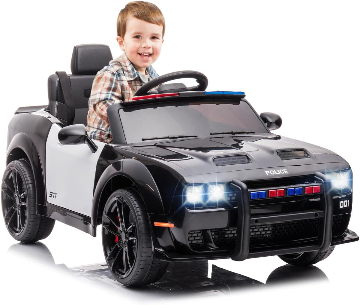 12V Licensed Dodge Challenger Electric Ride On Car, Battery Powered Vehicle with Remote Control, Dual Motors, Spring Suspension, LED Lights, Music, Ride On Toy for Outdoor Play,Police Car