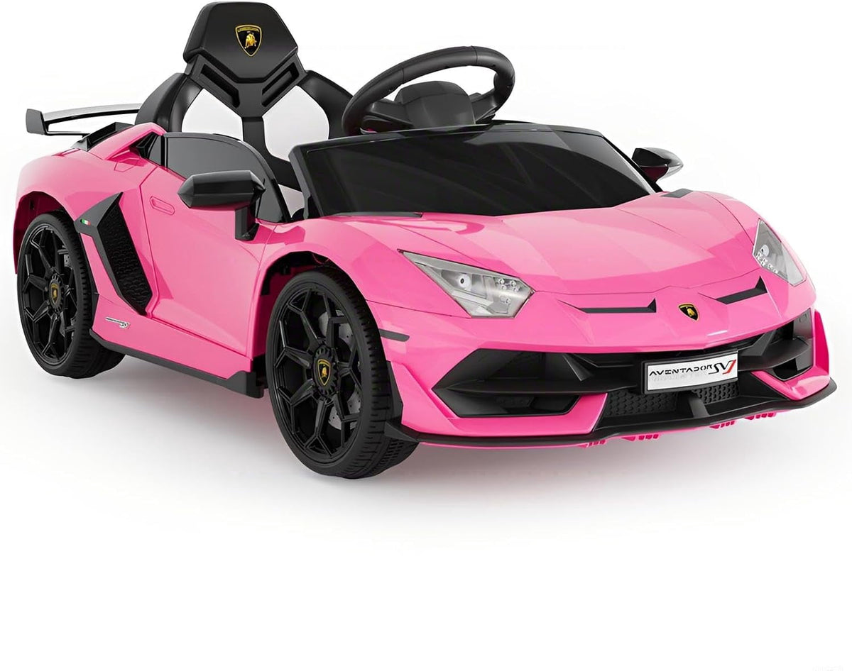 12V Licensed Lamborghini Ride-On Car with Remote Control, LED Lights, Engine Sounds, Bluetooth & USB, Battery Powered Electric Vehicle, Gift Toy for Ages 3-6,Pink