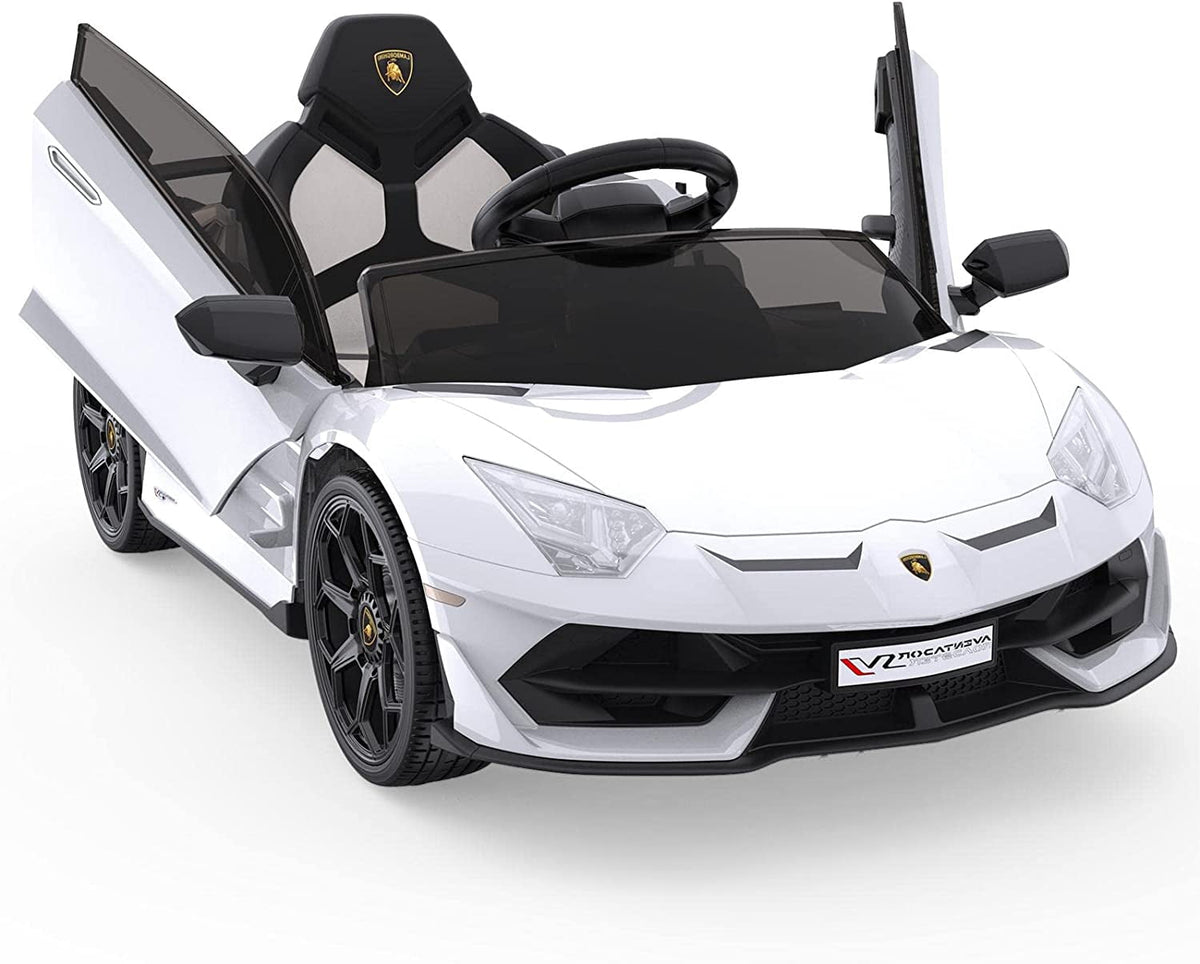 12V Licensed Sports Car Ride On Vehicle with Remote Control, Electric Ride On Car with Bluetooth, Hydraulic Swing Doors, LED Lights, Dual 25W Motors, USB/AUX/TF Audio