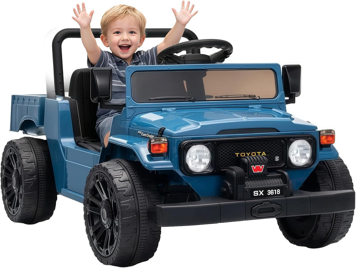 12V Licensed Toyota Ride-On Pickup Truck, Electric Ride-On Car with Remote Control, Lift-Up Dump Bed, Suspension, Bluetooth, Music, 3.73 MPH