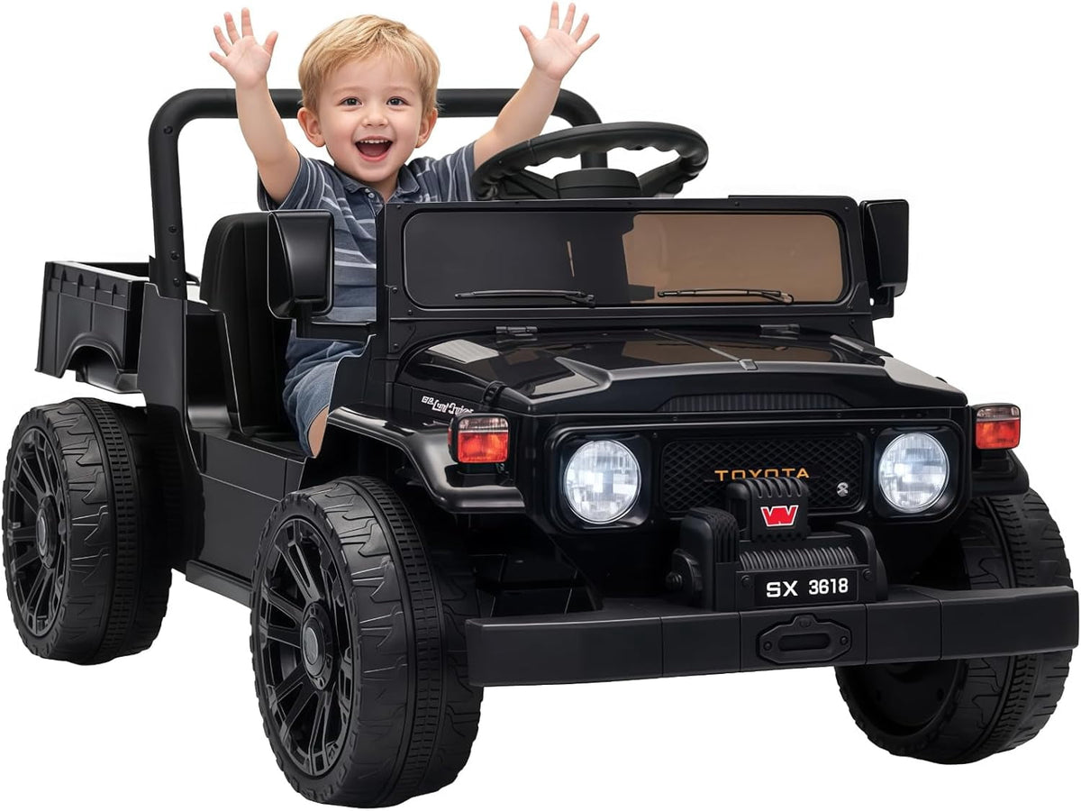 12V Licensed Toyota Ride-On Pickup Truck, Electric Ride-On Car with Remote Control, Lift-Up Dump Bed, Suspension, Bluetooth, Music, 3.73 MPH