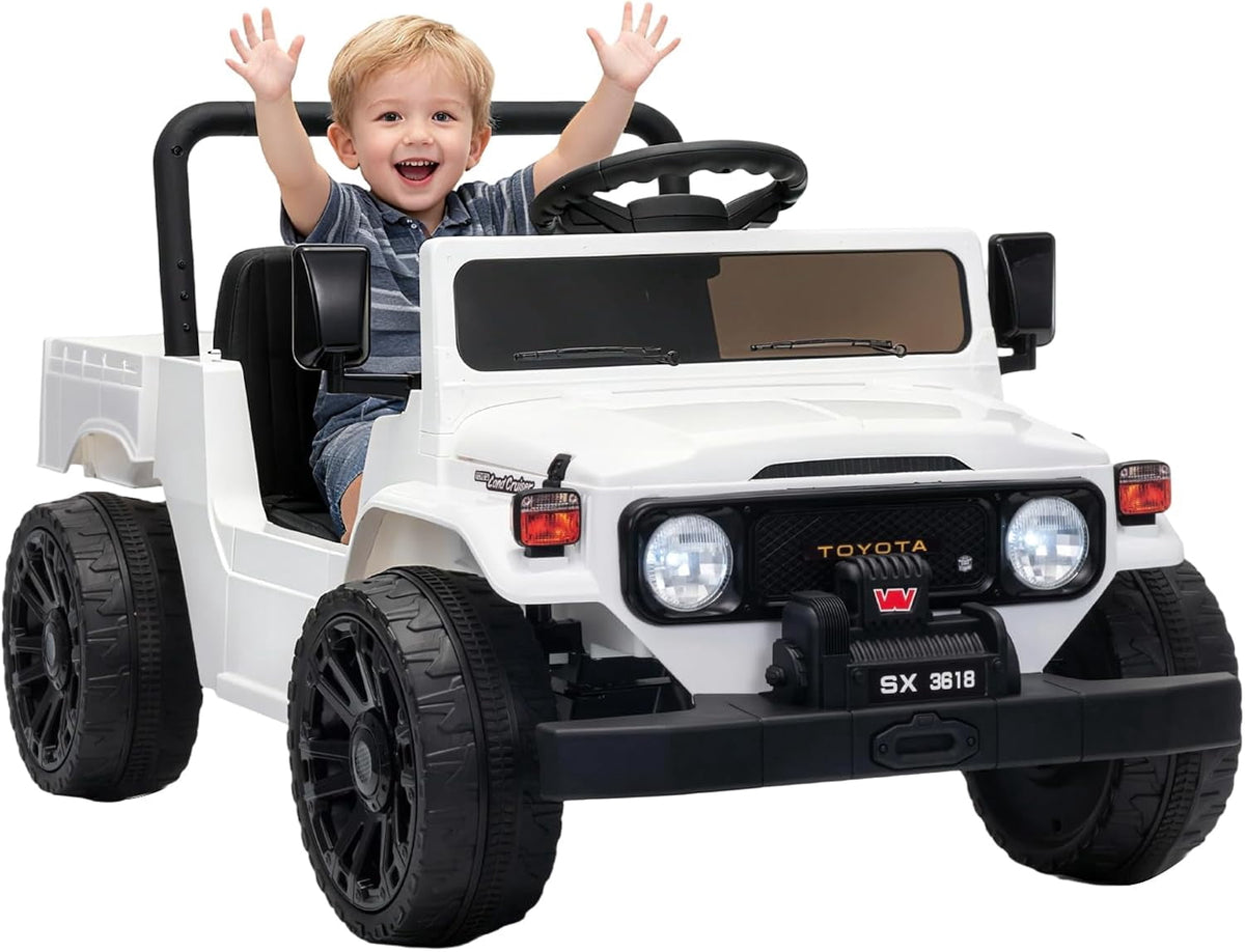 12V Licensed Toyota Ride-On Pickup Truck, Electric Ride-On Car with Remote Control, Lift-Up Dump Bed, Suspension, Bluetooth, Music, 3.73 MPH