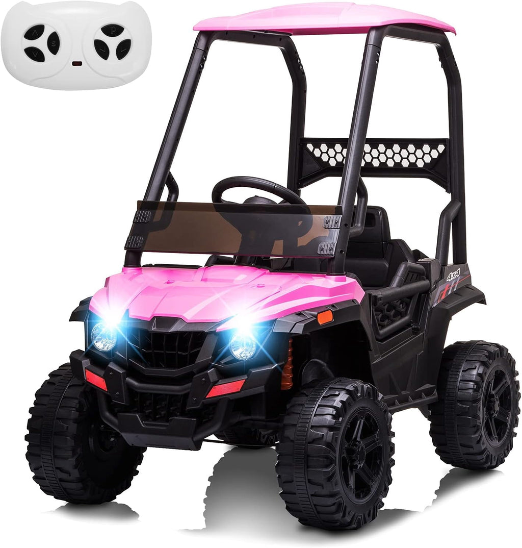 12V Ride-On Electric Car with Trunk, Remote Control, Spring Suspension, Locking Door, 3 Speeds, LED Headlights, Music, USB & AUX, Electric Vehicle for Ages 3+,Pink